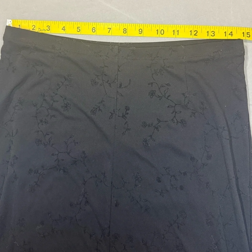 Medium Vintage Express Black Floral Burnout Maxi Slip Slit Skirt Y2K Romantic